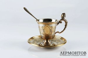 Кофейная пара. Серебро 800 пробы, золочение. Германия, XIX век.