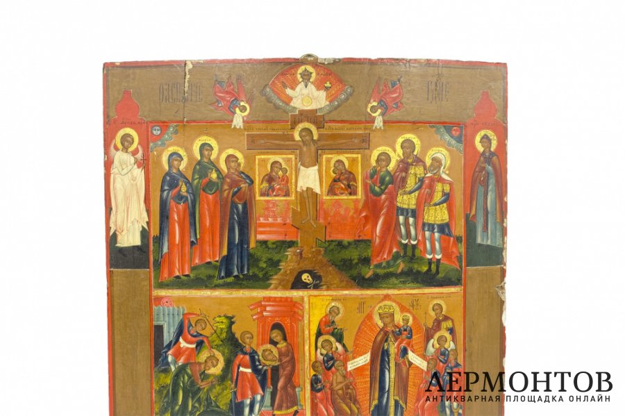 Икона трехчастная с сюжетами. Россия, кон. 19 - нач. 20 в. Дерево, левкас, темпера. 