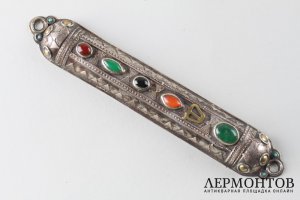 Мезуза. Зап. Европа, 2 пол. 20 в. Серебро 800 пробы, природные камни.
