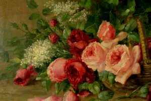 Картина. Натюрморт Цветочная корзина. VAN MULDERS. Бельгия, 19 век