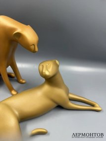 Скульптура «Гепарды», выпуск 15 из 50. Бисквит, позолота, художник Loet Vanderveen