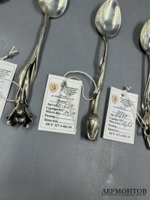 Набор чайных ложек «Цветы», 6 штук. Серебро 925 пробы, объединение «Вель», Россия