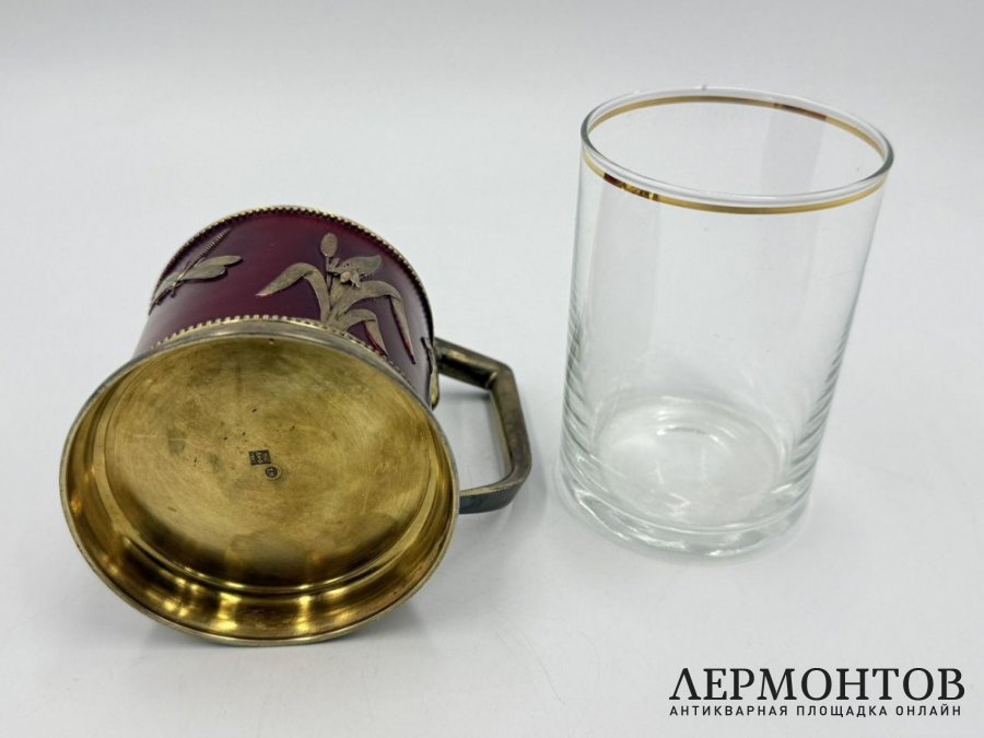 Подстаканник Стрекозы. Россия, 1887 год. Серебро 84, красный лак.