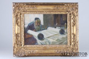  Раввин за чтением Торы. Художник B. Turek. Холст, масло. 