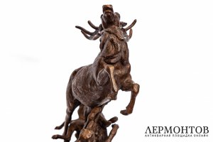 Скульптура Атака волков на оленя. Бронза. СССР, з-д Монументскульптура. 1958 г.