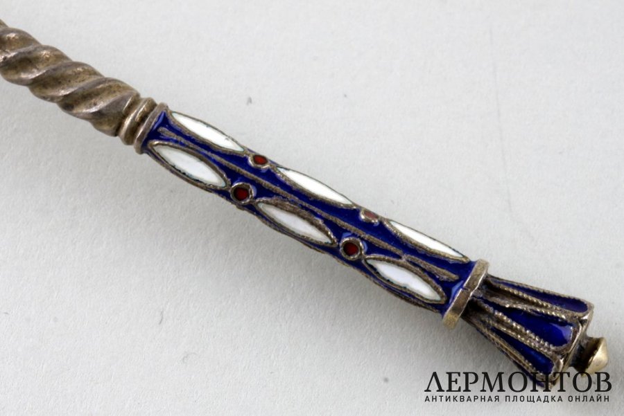 Ложка для меда. Эмаль. Серебро 84 пробы. Российская империя.