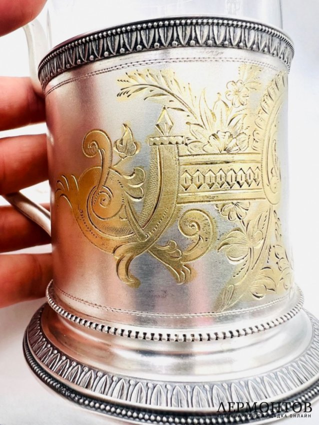 Подстаканник со стаканом. Серебро 84 пробы, А. Кузмичёв, Россия, 1908–1917 годы