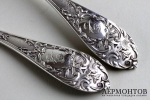 Набор для мороженого и сервировки в стиле ампир. E. Ernie. Серебро 950. Франция, XIXв