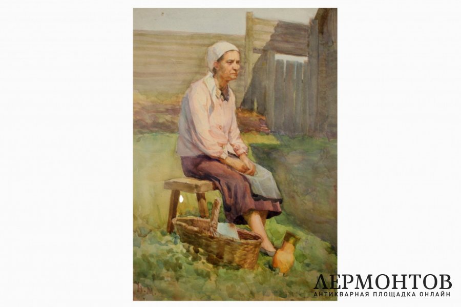 Картина В деревне. СССР, художник Мишуров Н.П. 1960-е гг.  