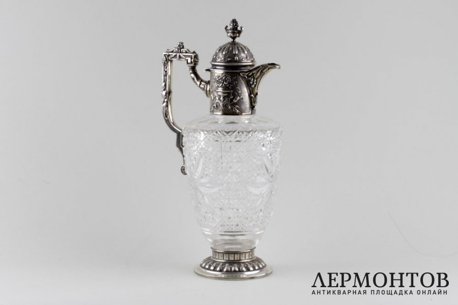 Графин для воды и вина в стиле ампир. Серебро 800, хрусталь. Германия, кон. XIX в.