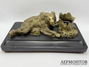 Чернильница Медведица. Россия, Либерих, 19 век. Бронза, золочение, сланец.