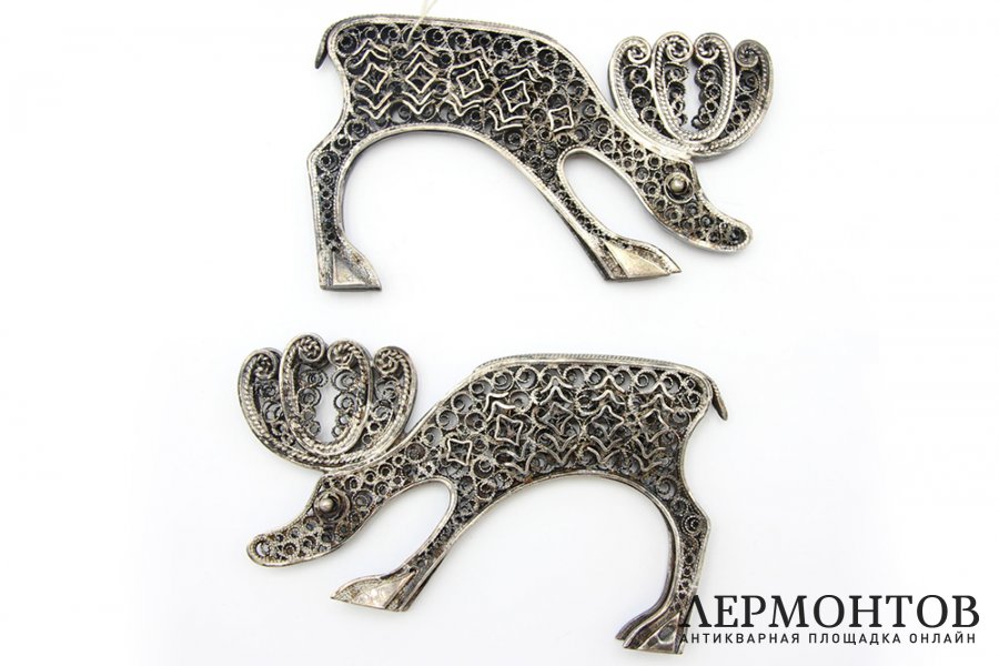 Фигурки Лоси. Серебро, скань. Россия, Красносельский ювелирный завод, 1990е гг.