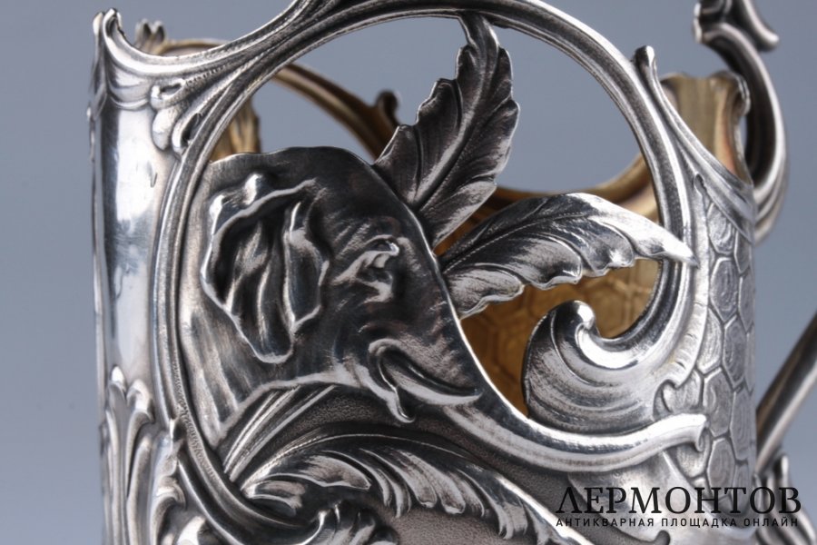 Подстаканник в стиле модерн. Слоны. СССР, 1953-1955-е гг. Серебро 875.
