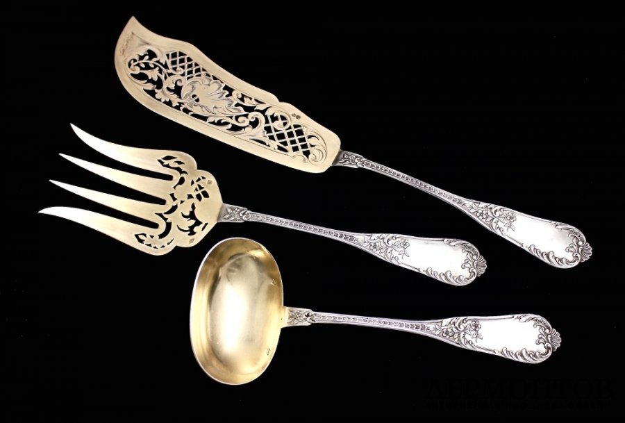 Сервировочный набор в футляре. Серебро 950 пробы. Франция