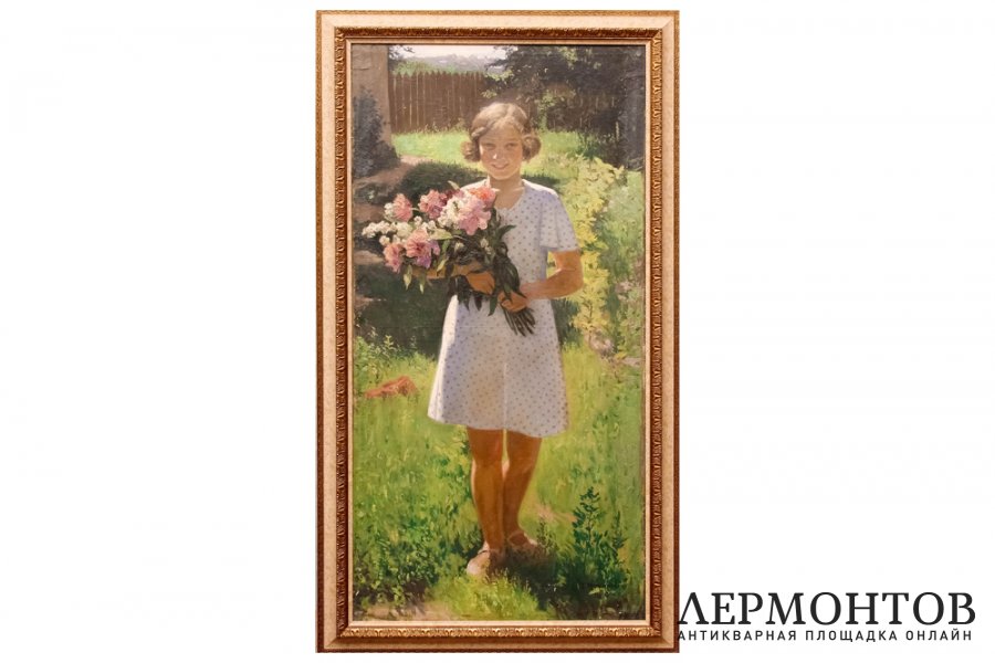 Картина. Портрет дочери с букетом пионов, 1936 г. Максименко Тарас Никитич. 