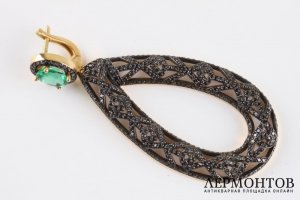 Серьги с изумрудами и черными бриллиантами, 750 пробы , бренд MELEKKIS
