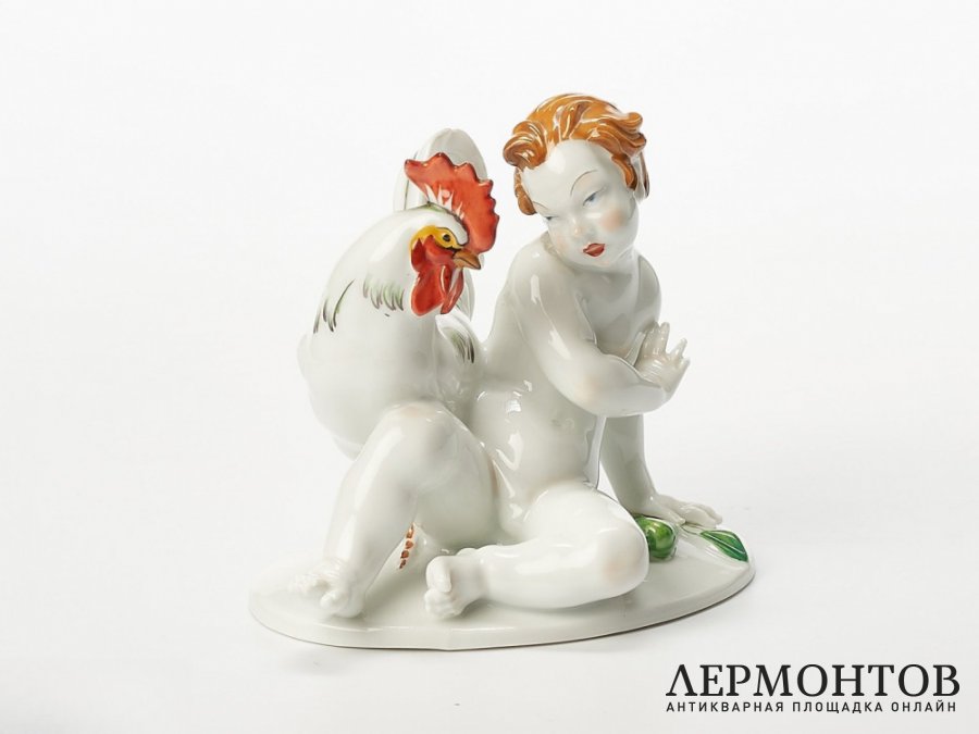 Статуэтка «Путти с петухом». Фарфор, Rosenthal, Германия, 1924 год