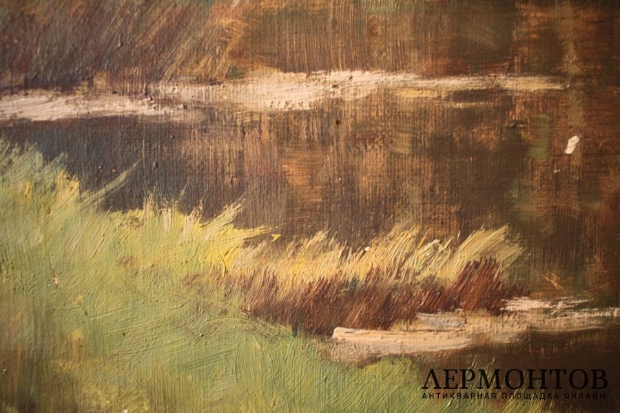 Картина. Берег в Дюссельдорфе. Художник Adolf Rheinert. Холст, масло.