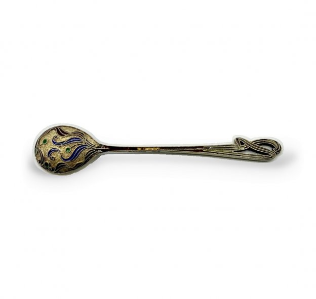 Ложка кофейная. Россия, бр. Грачевы, 1900-е гг. Серебро 84 пробы, эмаль.