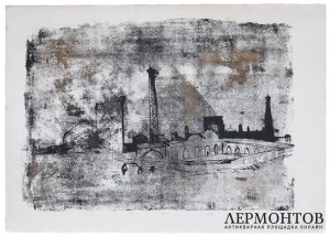 Гравюра с подрисовкой. Курзенков Л.С. Хива. 1967 г. Автолитография, смешанная техника