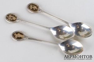 Ложки Цветы Англии. Серебро 925 пробы, золото. Англия, 20 век