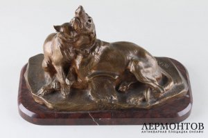 Скульптура Мир. Собака с кошкой. Франция, Париж, автор модели Th. Cartier, 1900-е гг.