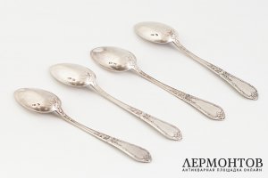 Чайные ложки 4 шт. Российская Империя, Н. Павлов, 1908-1917 гг.  Серебро 84 пробы.