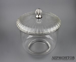 Большая бисквитница. Серебро 950, стекло. Франция, 1900-е.