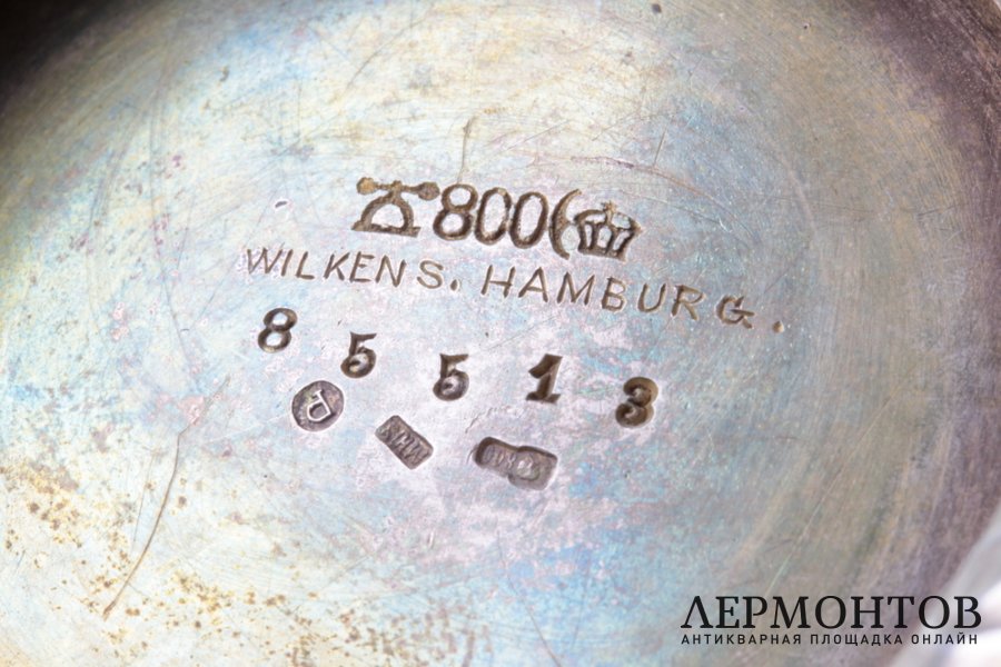 Чайник в стиле ампир. Wilkens, Hamburg. Серебро 800 пробы. Германия