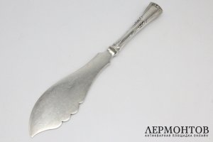 Нож для рыбы, лопатка в стиле модерн. Серебро 84 пробы. Россия, Хлебников, 1908-1917