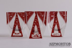 Ликерный набор, охотничья тематика. Стекло, гравировка. Богемия, Egermann, 1930e