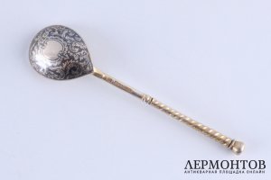 Ложка с чернением. Василий Семенов. Серебро 84 пробы. Россия, Москва, 1864 год.