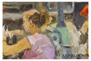 Картина. Красный Богатырь. Делают галоши. Эскиз. 1957 г. Каплан Фаня Максовна.