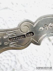 Набор для рыбы в коробке: вилка и нож. Серебро 84 пробы, перламутр, Shanks & Co, Россия, 1880-е годы