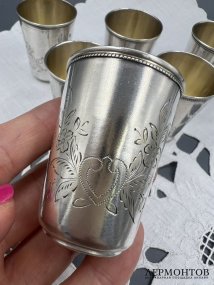 Набор стопок на 6 персон. Серебро 84 пробы, золочение, И. З. Манилов, Россия, 1899–1908 годы