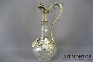Графин для вина. Стекло, металл, серебрение. Франция.