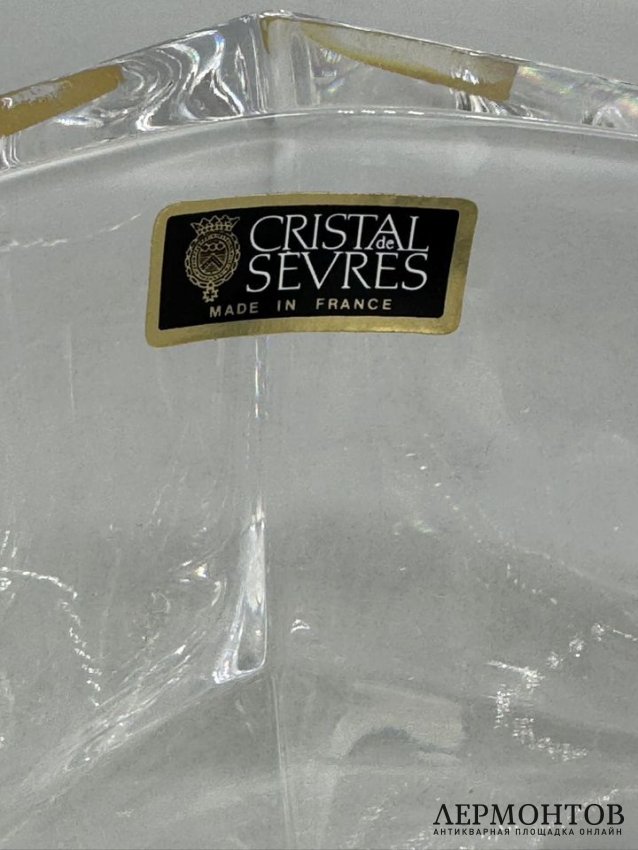 Ромбическая ваза для фруктов с птичками. Хрусталь, Cristal de Sèvres, Франция, 20 век