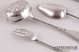 Набор для чая в коробке. Серебро 84 пробы. Российская империя, до 1908 года.