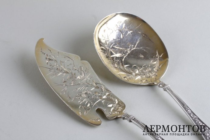 Набор для мороженого и сервировки в стиле ампир. E. Ernie. Серебро 950. Франция, XIXв