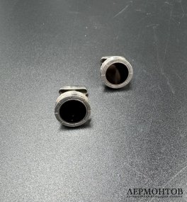 Запонки с ониксом. Серебро 925 пробы, Bvlgari, Италия