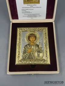 Икона «Святой великомученик Георгий Победоносец» в окладе. Серебро, золочение, шелкография, «Софрино», Россия, 2016 год