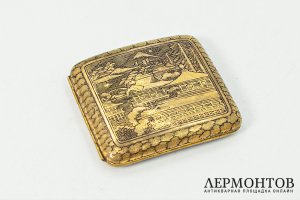 Портсигар Фудзияма. Япония, начало 20 века. Металл, техника дамаскинаж.