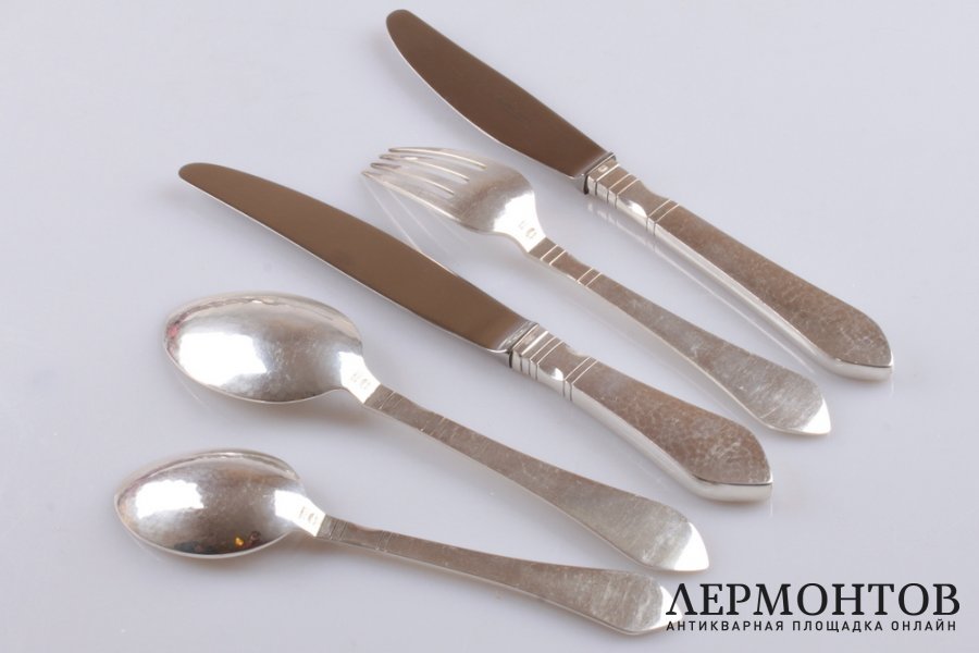 Столовый сервиз на 14 персон. Georg Jensen. Серебро 925 пробы. Дания