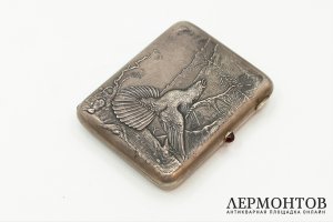 Портсигар Глухарь на току. СССР, Московская ювелирная фабрика, 1953 год. Серебро 875 