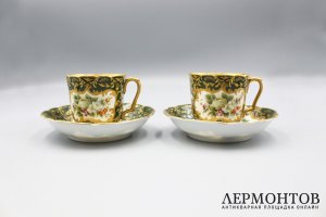 Чайная пара 2 шт. Россия, завод Гарднера, 19 в. Фарфор, роспись.