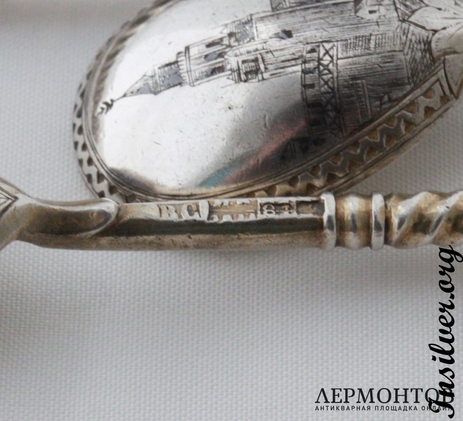 Набор ложек "Виды Москвы". Серебро 84. 1877 год. Российская империя