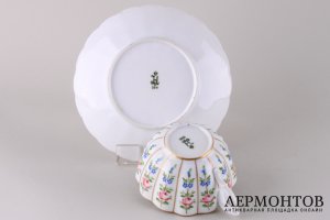 Чайная пара с цветами. Россия, ИФЗ, период Николая II, 1900 г. 