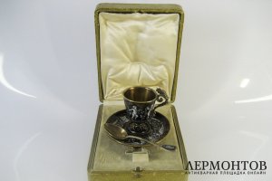 Кофейная пара. Серебро 950 пробы, золочение, эмаль.  Европа,  XIX век.