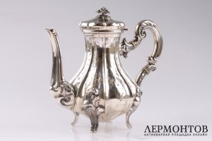 Чайный и кофейный сервиз с бульоткой. Серебро 800. Италия