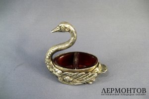 Прибор для специй Лебедь. Металл, глубокое серебрение, стекло. Европа, XIX век.